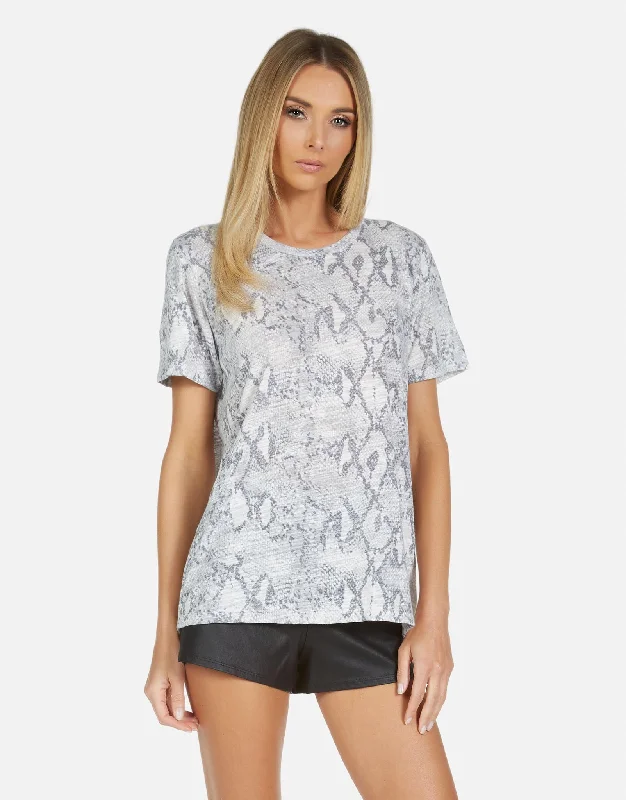 Women's Round-Neck BlouseHall Grey Snake Print