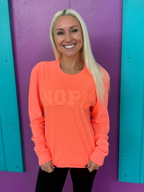 Women's Blouse with SmockingNope Neon Coral Long Sleeve Tee