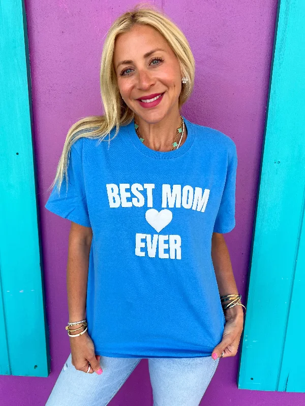 Women's Blouse with Notched CollarBest Mom Ever Sky Blue Tee