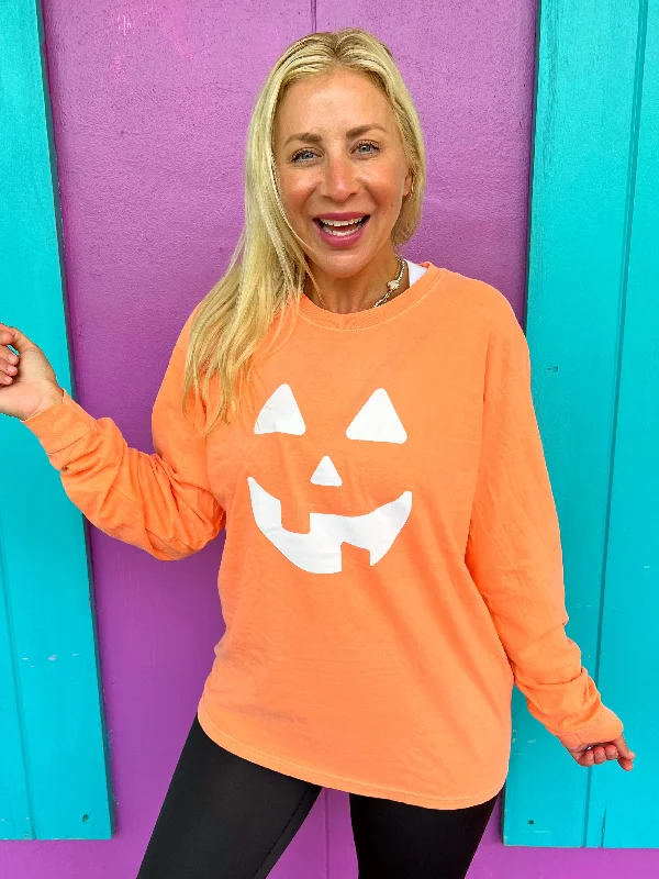 Women's Blouse with Collarless NeckPumpkin Long Sleeve Tee