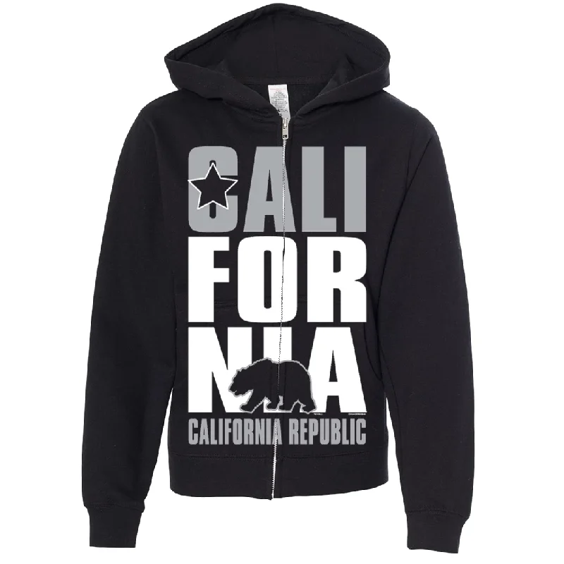 Women's Hooded Sweatshirts with Spandex LiningCalifornia Republic Silver Premium Youth Zip-Up Hoodie