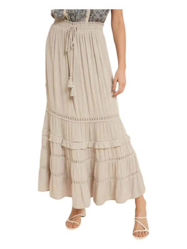 Women's Summer SkirtsLong Bohemian Lace Detail Skirt In Beige