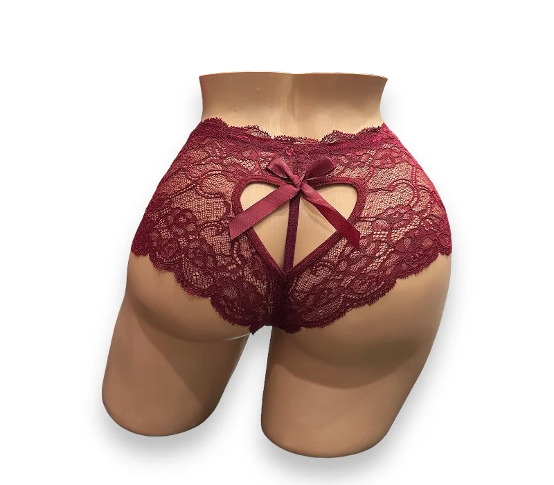 sheer lace panties with an adjustable waistbandAll The Love Cheeky Boyshort -  Burgundy