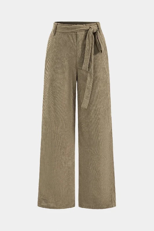 Women's Jodhpurs with Keyhole NeckCorduroy Tie Front Wide Leg Trousers