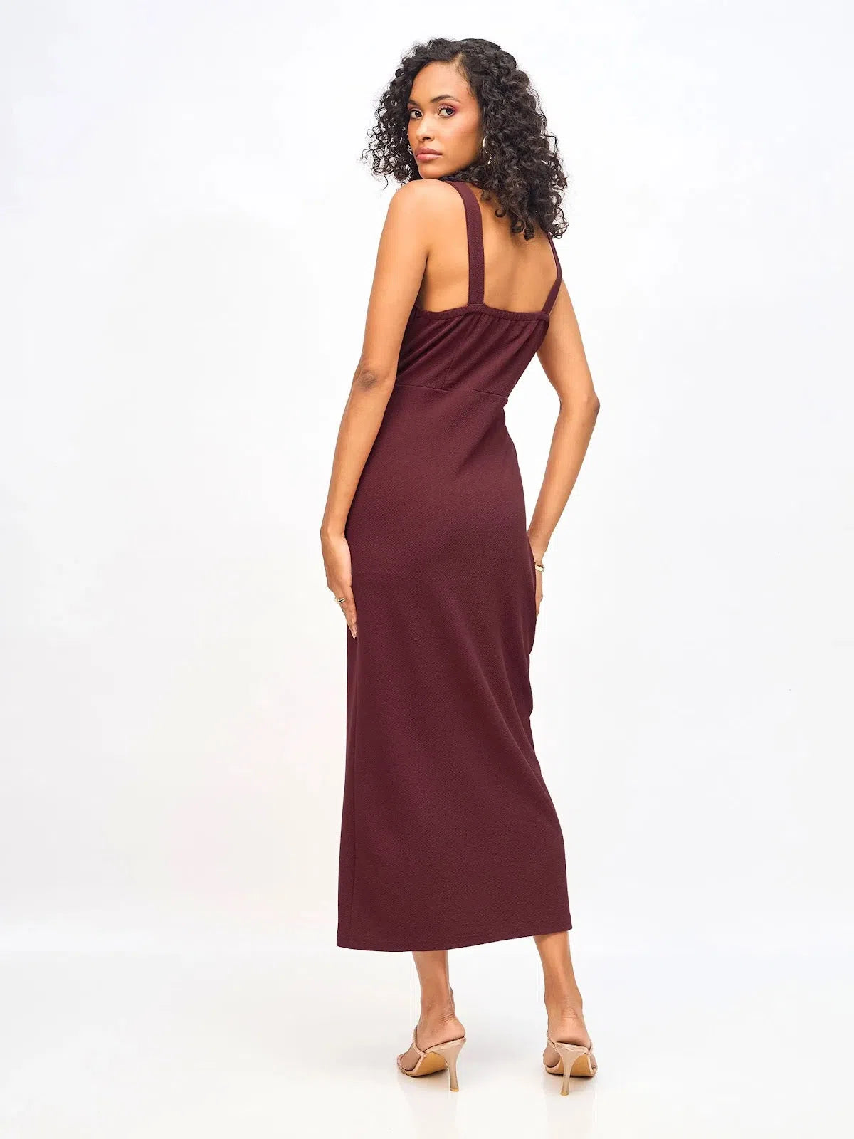 Women's High-Low DressesWomen Burgundy Waist Cut Out Bodycon Dress