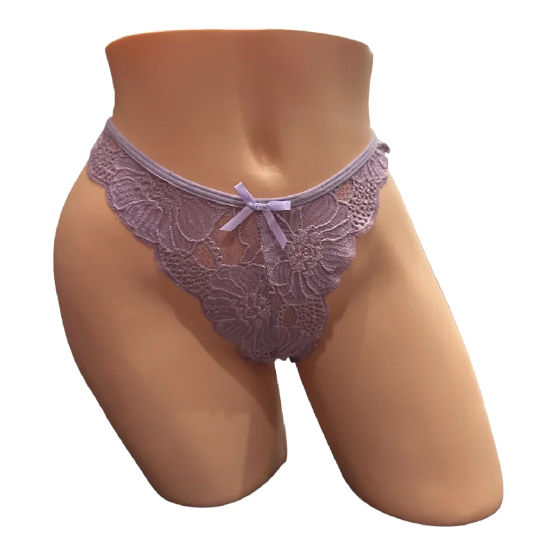 transparent lace thong panties for womenLavender Lace V  Thong