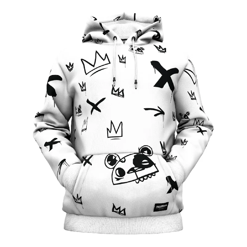 Women's Hooded Sweatshirts with Drawstring WaistKings Pattern White Hoodie