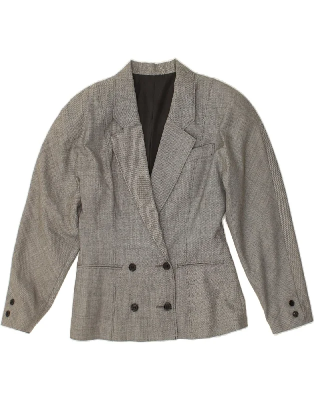 Women's PeacoatsVINTAGE Womens Double Breasted Blazer Jacket UK 10 Small Grey Virgin Wool