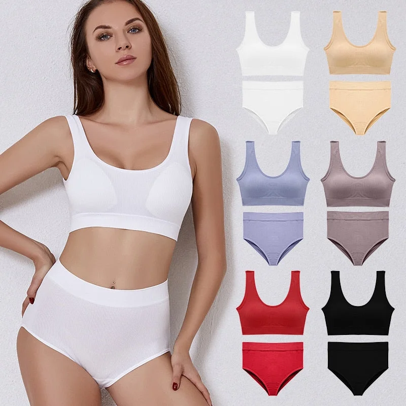 wireless bra for breastfeedingSeamless Wireless Bra Set Women Panties Underwear Set Basic Crop Tops Push Up Sports Lingerie Briefs Intimate New