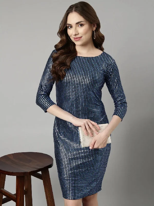 Women's Empire Waist DressesWomen Blue Geometric Bodycon Dress-CM-20810-Blue