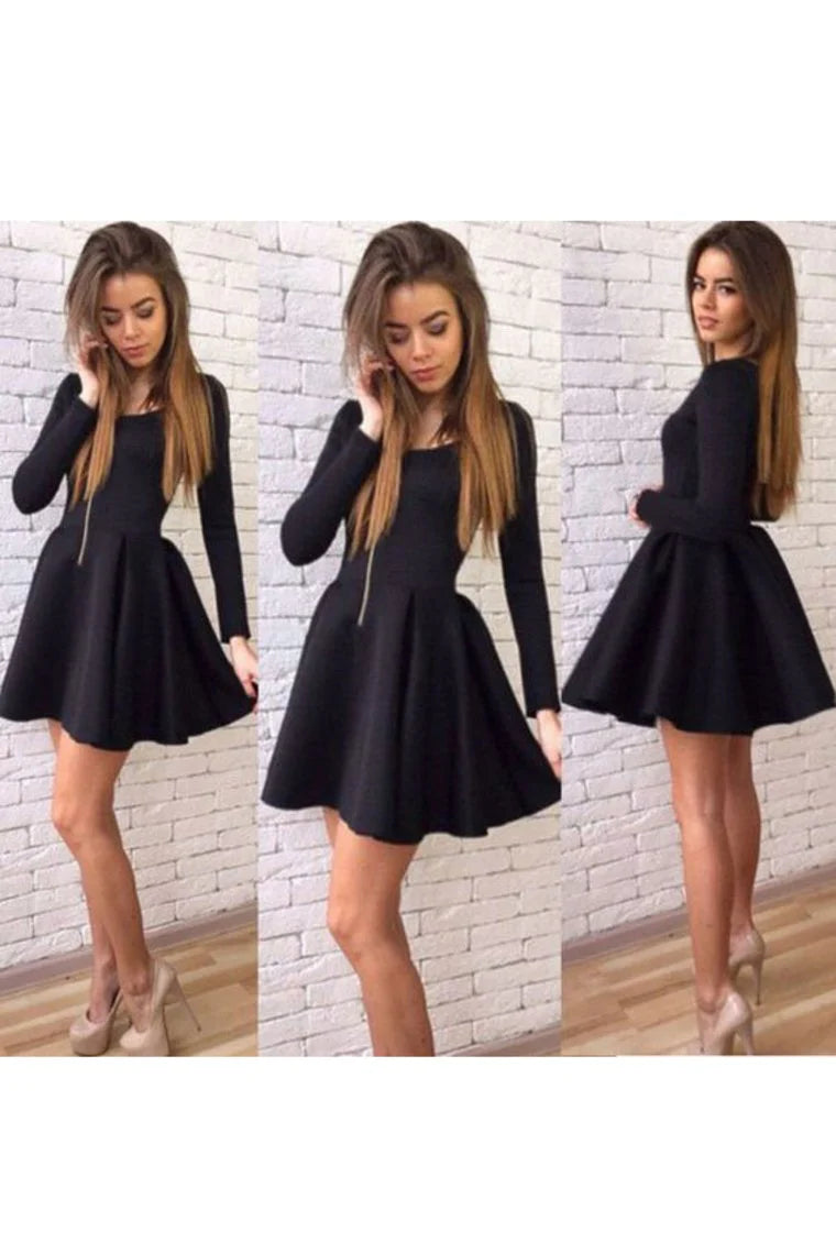 Women's Shift DressesScoop Cocktail Dresses A Line Satin Short/Mini Long Sleeves