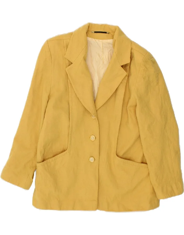 Women's Coats with Fur Trimmed BeltDORENE Womens 3 Button Blazer Jacket UK 18 XL Yellow New Wool