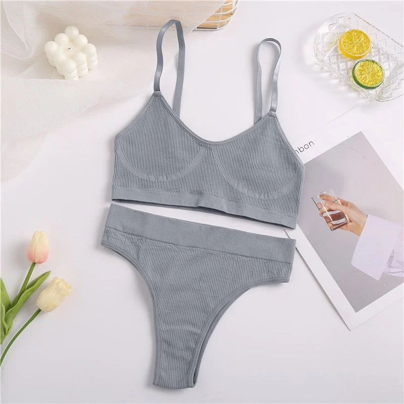 lace front closure braSeamless Tanks Tops Panties Set Female Underwear Wireless Bra Crop Top Women Low-rise Underpants Soft Bralette Lingerie