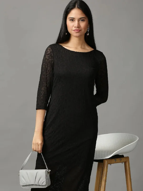 Women's Shawl Collar DressesWomen's Black Solid Bodycon Dress-DQ-16-661-Black