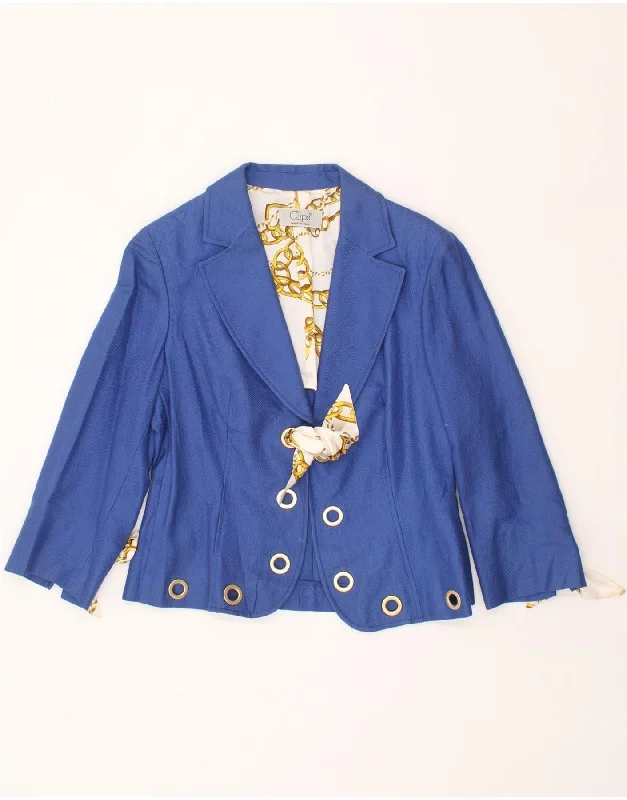 Women's Coats with Fur Trimmed SleevesVINTAGE Womens Blazer Jacket IT 46 Large Blue Cotton