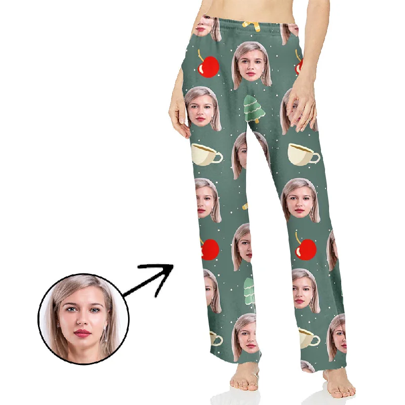 women's pajamas for hot summer nightsCustom Photo Pajamas Pants For Women Christmas Tree And Apple