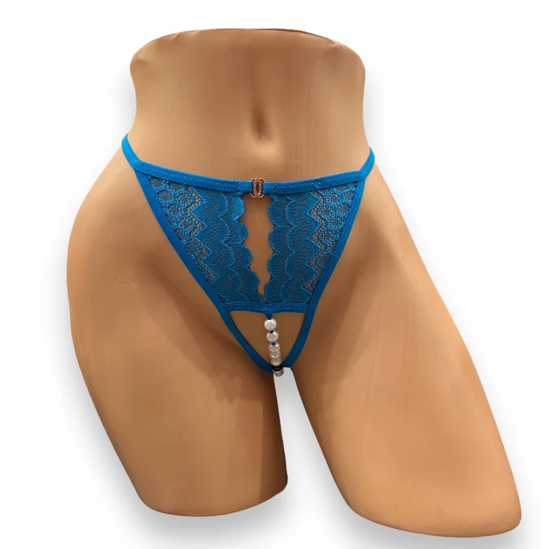 seamless panties with a concealed pocket and a moisture-wicking finishBlue Micro Crotchless Thong With Pearls