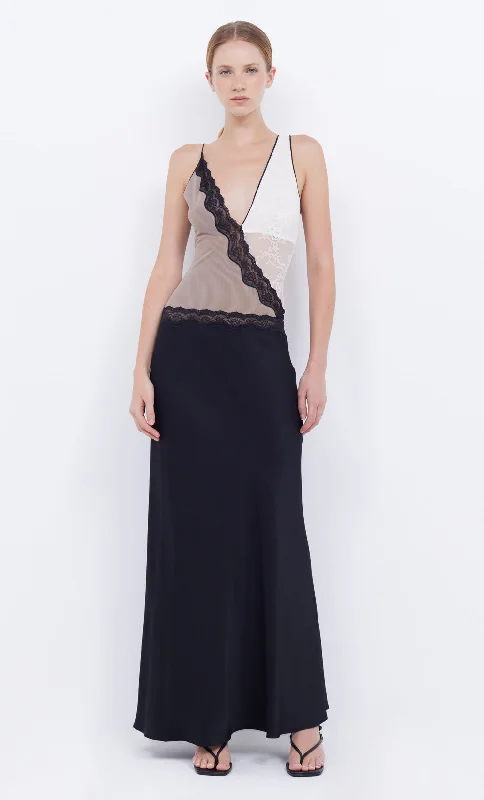 Women's Narrow-Neck DressesABRIELLE LACE MAXI DRESS - BLACK/TAUPE/IVORY