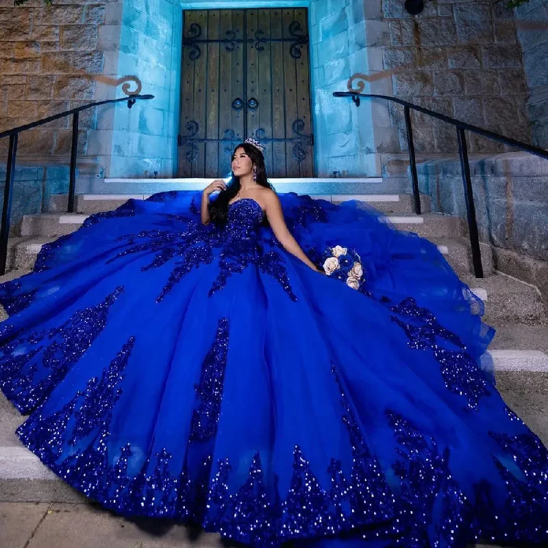 Women's Pencil DressesBlue Ball Gown Quinceanera Dress Long Train Ruffle Princess Tulle Birthday Party Sweet 16 Dress