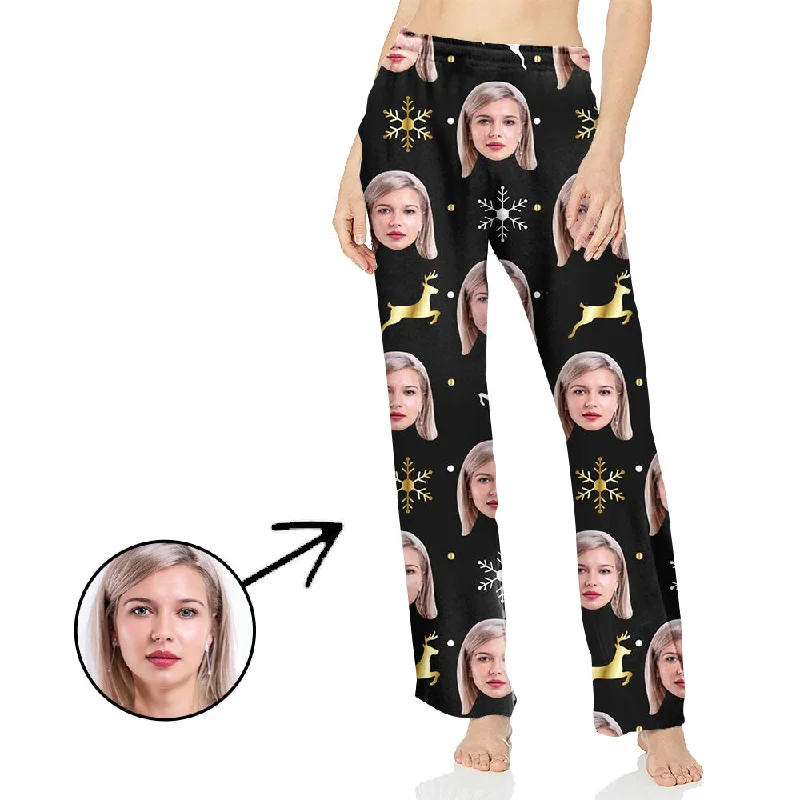 women's pajamas with a classic designCustom Photo Pajamas Pants For Women Snowflake And Elf