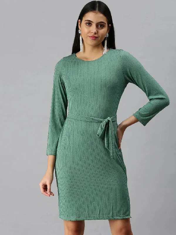 Women's Cut-Out DressesWomen Green Striped Bodycon Dress-AE-9877-Green