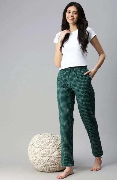 women's pajamas designed for sleepThe Forest Great Green Check Women PJ Pant