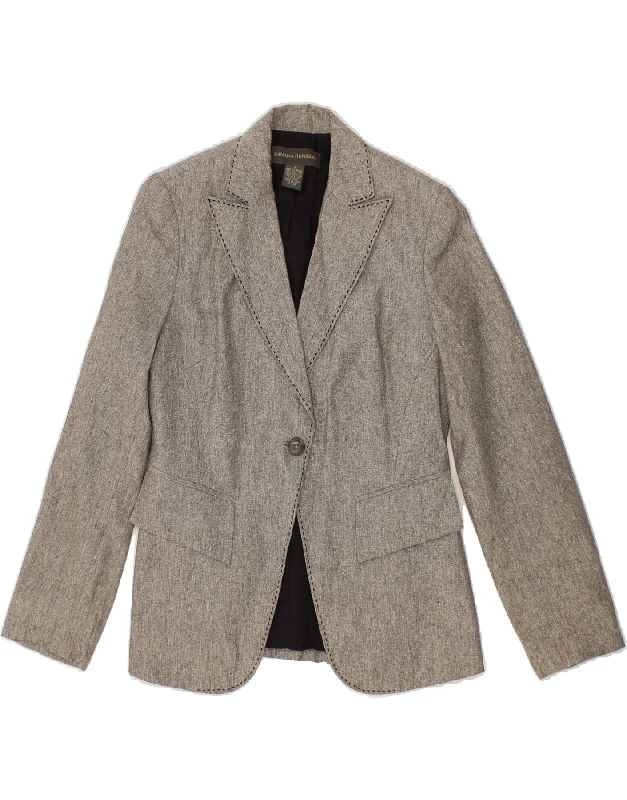 Women's Coats with Fur Trimmed ButtonsBANANA REPUBLIC Womens 1 Button Blazer Jacket US 0 XS Grey Silk