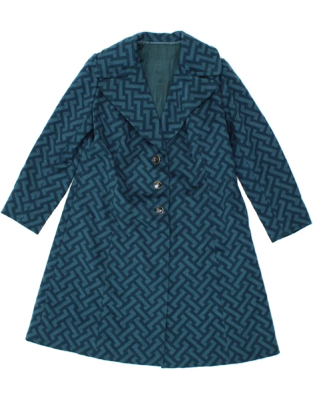 Women's Button-Up CoatsVINTAGE Womens Overcoat UK 10 Small Blue Geometric