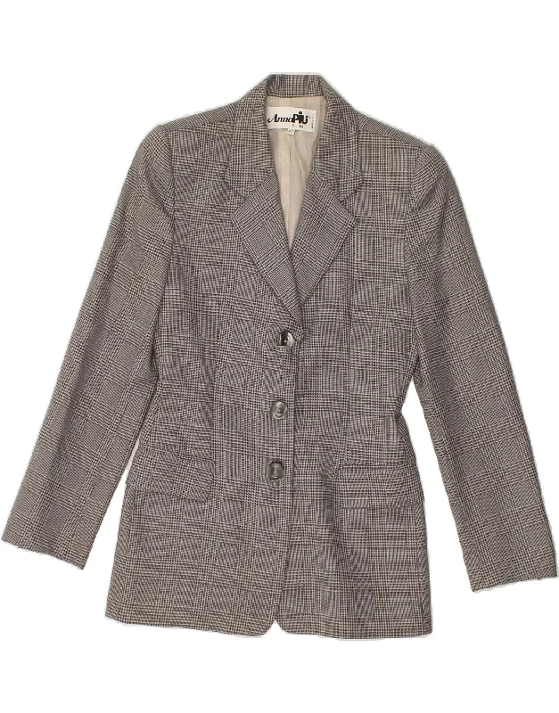 Women's Quilted CoatsVINTAGE Womens 3 Button Blazer Jacket IT 42 Medium Grey Houndstooth