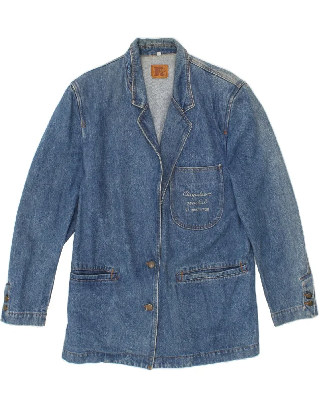 Women's Coats with Fur Trimmed PocketsVINTAGE Womens Graphic Denim Jacket UK 16 Large Blue