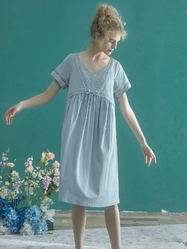 women's pajamas with a snug fitCotton Short Sleeve Nightgown For Women, Vintage Royal Princess Sleepwear Loose Nightdress