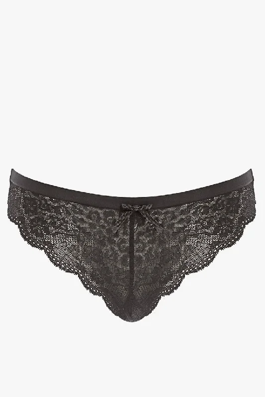 lace-edged g-string panties for womenFancies Mustat Brazilian Alushousut