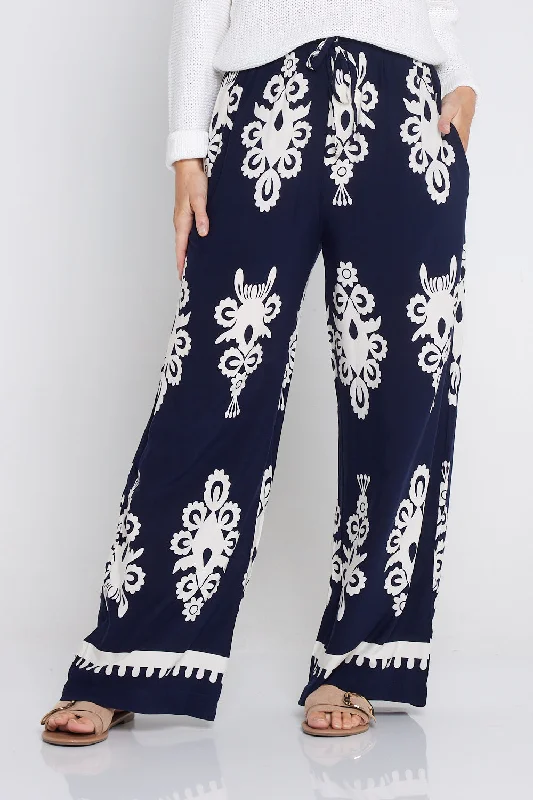 Women's Jodhpurs with Wide CollarKarishma Pants - Navy/White