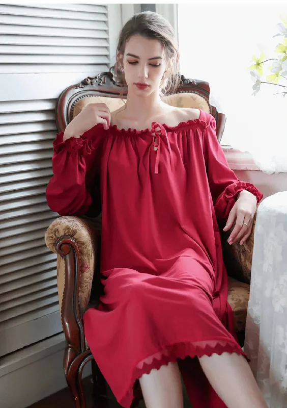 elegant women's satin pajamasLong V-neck Solid Color Retro Style Nightdress