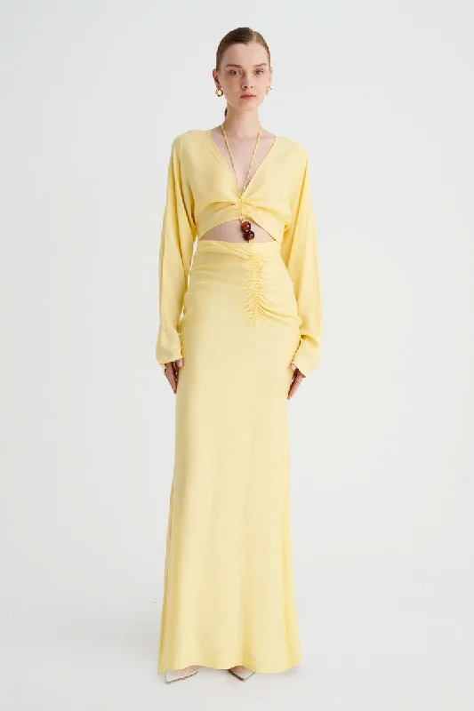 Women's Narrow Collar DressesHalley Rushed Maxi Dress - Butter