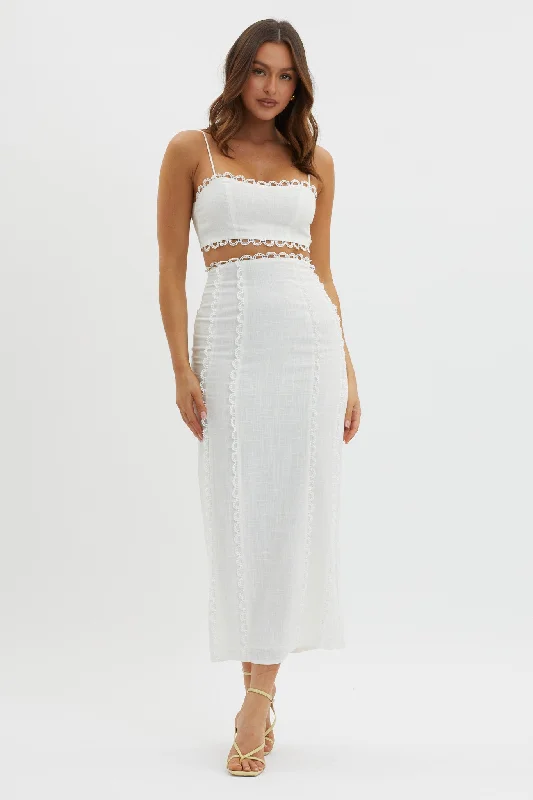 Women's V-Shaped Hem SkirtsChamberlain Scallop Trim Maxi Skirt White