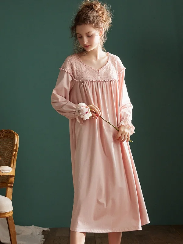 women's pajamas with a perfect blend of style and comfortVintage Embroidered Nightgown For Women, Victorian Long Sleeve Elegant Delicate Nightgown