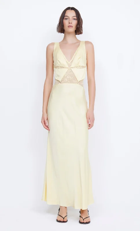 Women's Rounded Collar DressesJULIETTE V NECK MAXI DRESS - BUTTER YELLOW