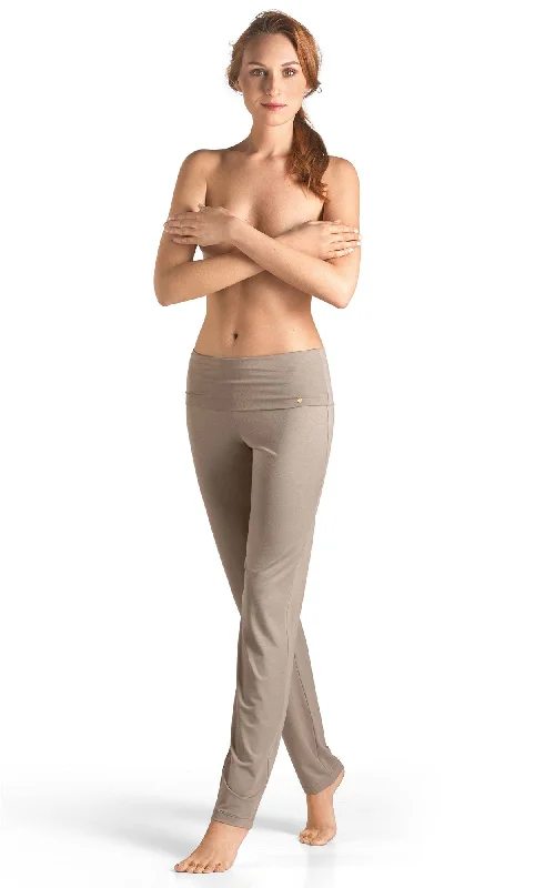 women's pajamas with adjustable waistbandsHanro Yoga Long Leisure Trousers Fold Down Waist in Taupe Grey