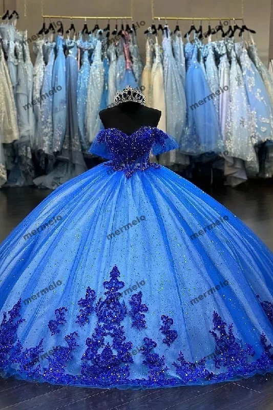 Women's High Collar DressesRoyal Blue Quinceanera Dresses Crystals Beading Applique Vestidos De 15 Anos Birthday Party Prom Gown Corset