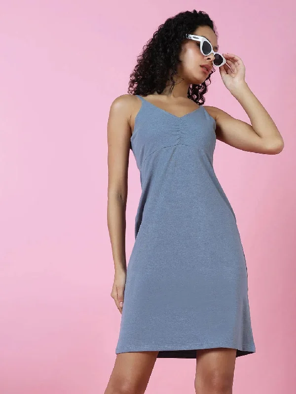 Women's Short-Sleeve DressesWomen Grey Solid Bodycon Dress-AE-515-Grey