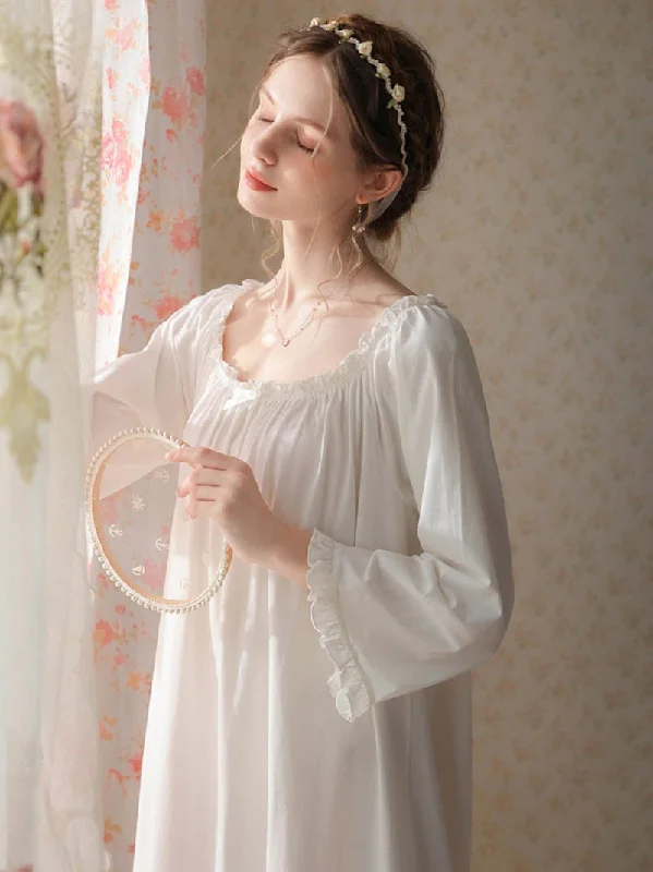 women's pajamas for lounging around the houseVintage French Nightdress, Cotton Victorian Nightgown, Women Long Sleeves Loose Ruffles Princess Vintage Nightgown