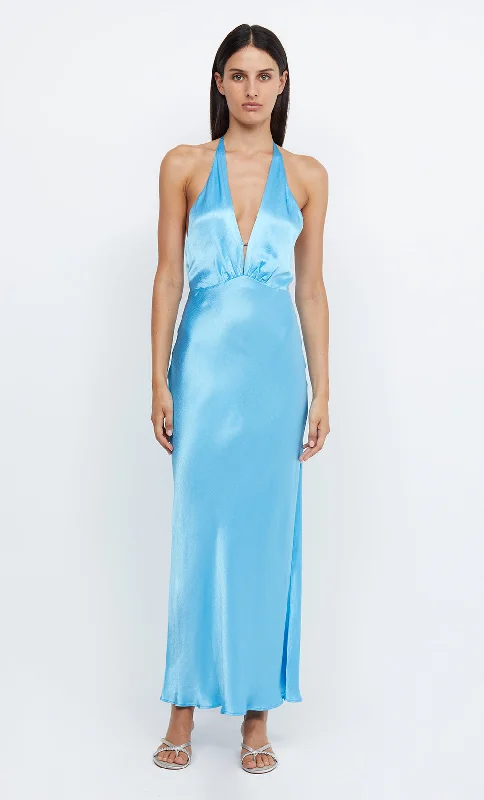 Women's Peter Pan Collar DressesINDI HALTER MAXI DRESS - TOPAZ BLUE