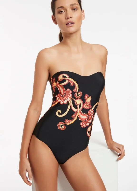 Silk Road Bandeau One Piece - Black