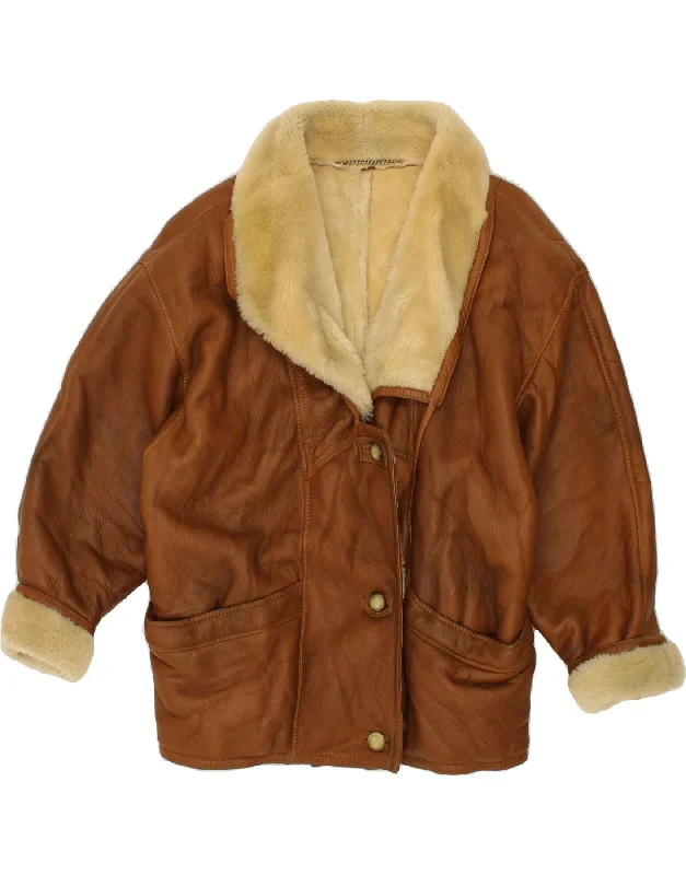 Women's Anorak CoatsSHEARLING Womens Shearling Jacket UK 20 2XL Brown Leather