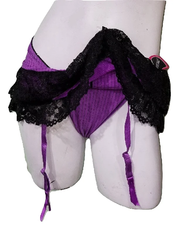 lightweight cotton briefs with a soft and stretchable fabric for everyday comfortPinstripes and Lace Skirted Thong - Purple