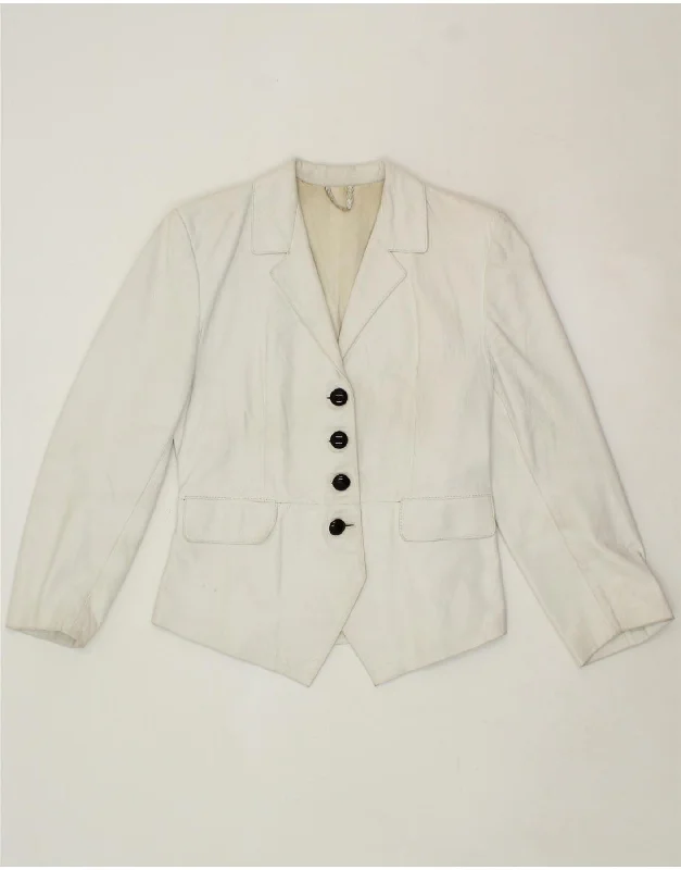 Women's Trench CoatsVINTAGE Womens Leather 4 Button Blazer Jacket UK 10 Small White