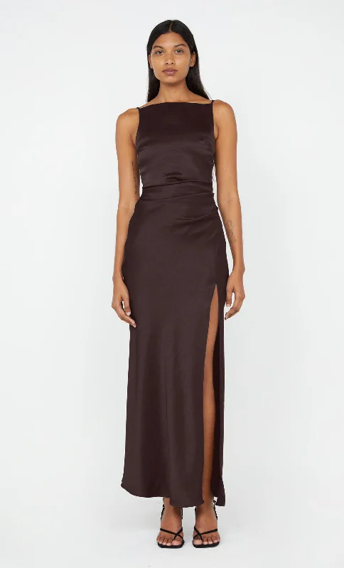 Women's Wide Collar DressesTHE DREAMER MAXI DRESS - DARK CHOCOLATE