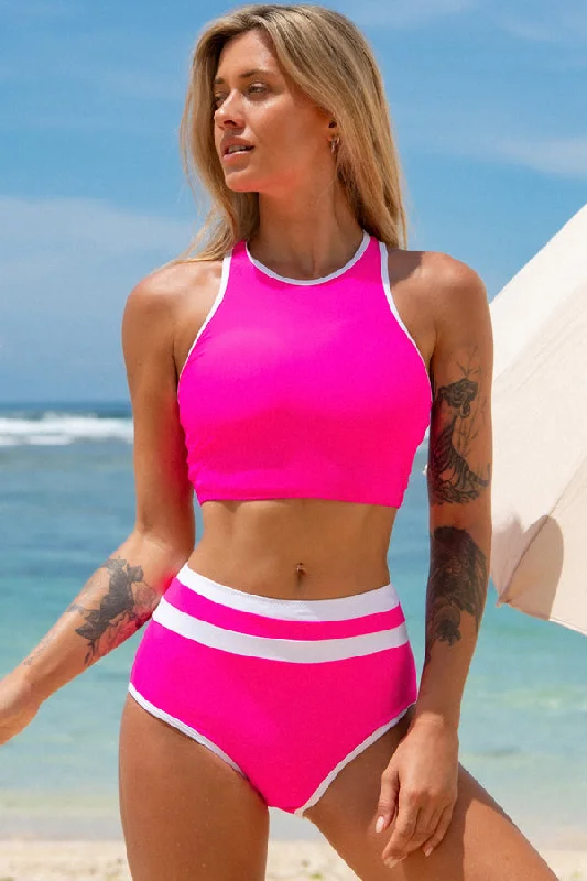 Color Block Round Neck Bikini Set