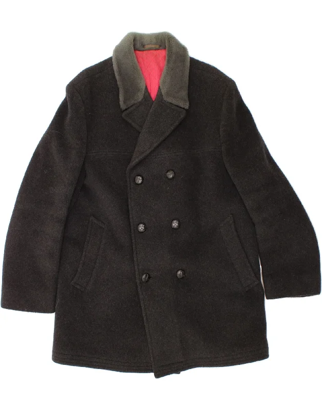 Women's Coats with CollarJOHN TEMPLE Womens Double Breasted Coat UK 14 Large Black